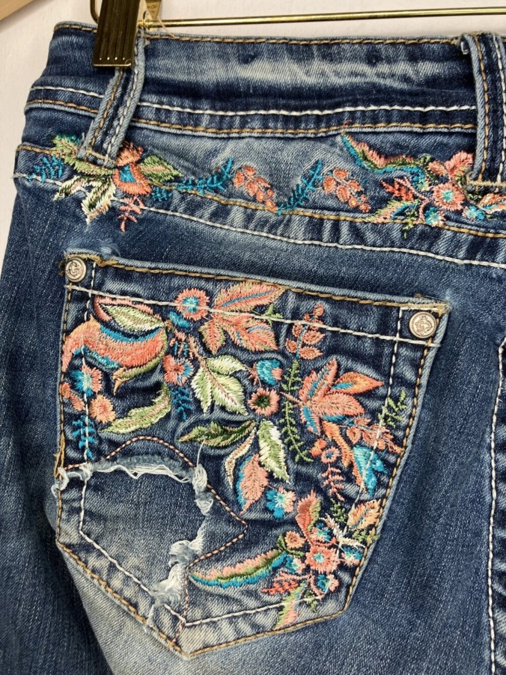 GRACE Women's Embroidered Floral Skinny Jeans Size 27 Mid Rise Stretch Denim Y2K - Picture 9 of 13